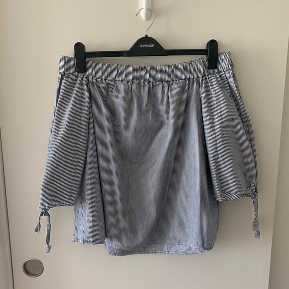 TOPSHOP Tie Sleeves Stripe Off the Shoulder Top - Picture 4 of 5